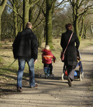 Family walking in park